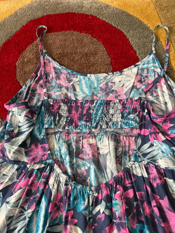 American Eagle Back Cutout Loose Flowy Mini Dress Floral Print Tropical Large - Image 4
