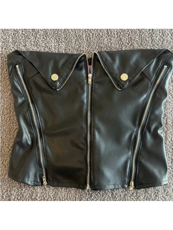 NWT Edikted Sam Faux Leather Zip Corset‎ - Image 3