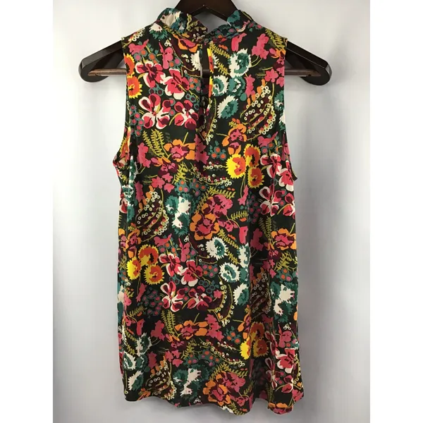 Women’s Loft Ruffle Mock Neck Multicolor Sleeveless Floral Size Medium - Image 2