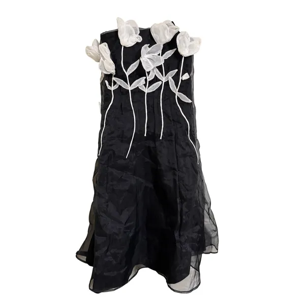 Maeve 3D Floral Strapless Midi Dress – Black & White – XS - Image 3