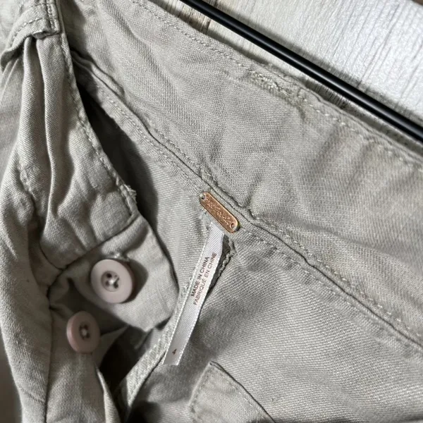 Free People Cream Tan Khaki Linen Blend Tapered Pants Tie Belt Womens Size‎ 4 - Image 4