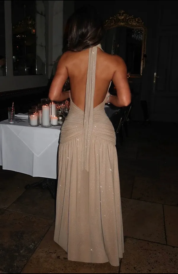 Oh Polly Gold Sparkle Maxi Dress - Image 2