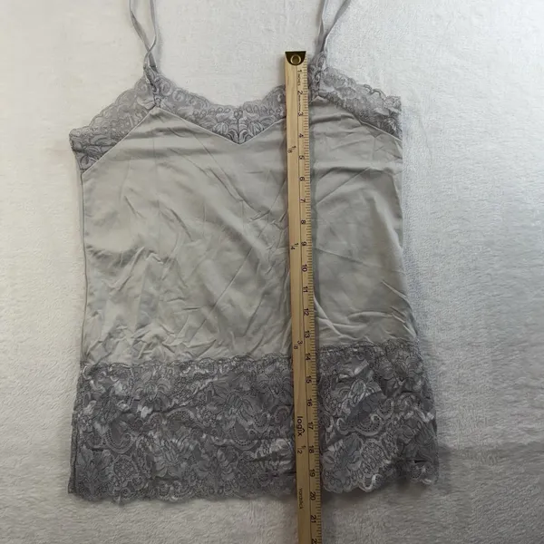 White House | Black Market Y2K Style Lace Trim Tank Top Size M Gray Elena Gilbert Preppy 90s Womens Stretch - Image 9