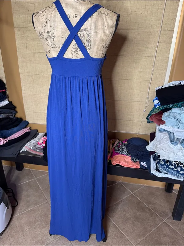 Cynthia Rowley Royal Blue Hi-Low Maxi Dress Criss Cross Back Small - Image 4