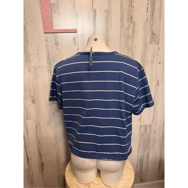 ALDI Gear Striped Crop T-Shirt Womens XL Extra Large Blue Retro NWT Camiseta - Image 4
