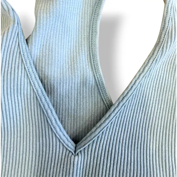 Zenana Light Blue Ribbed Sports Bra Biker Shorts Matching Workout Set L/XL - Image 5