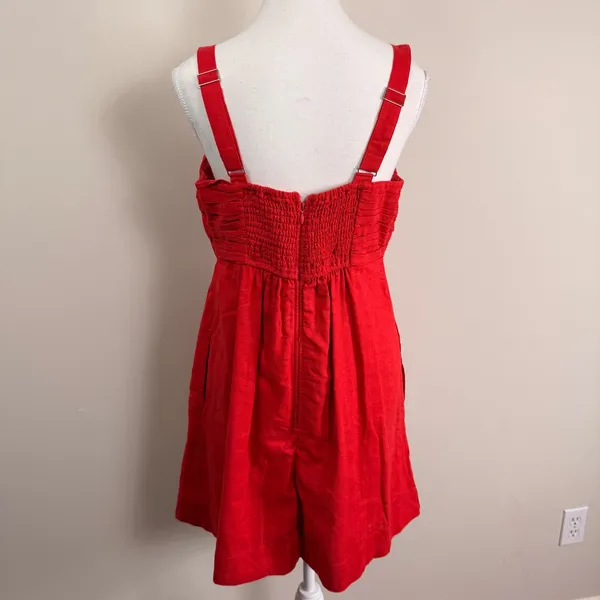 Abercrombie Fitch Red Linen Mini Dress Tiered Pleated Bodice Size Large - Image 3