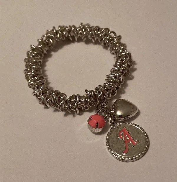 Women’s Stretchy Bracelet Silver Tone / Pink Initial / Letter A - Image 4