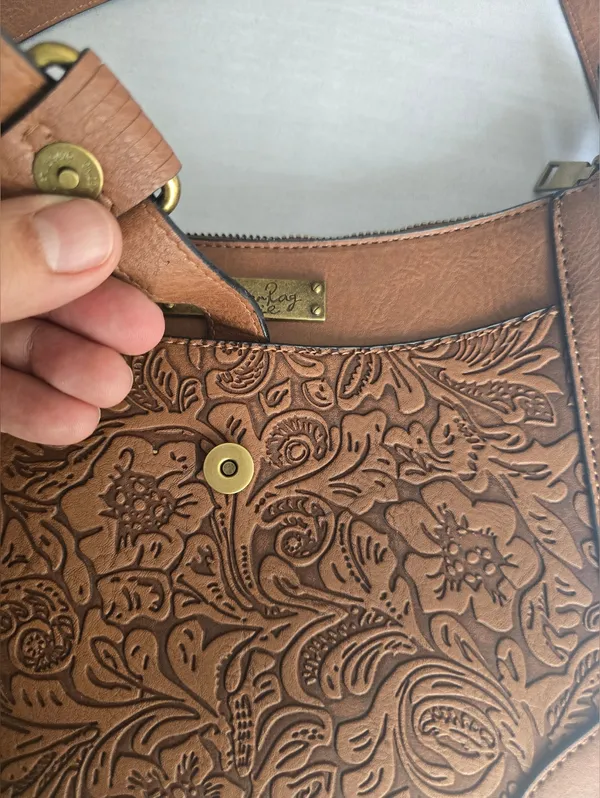 Stylish Tooled‎ Shoulder Crossbody Bag Adustable Strap Intricate Floral Embossed - Image 9