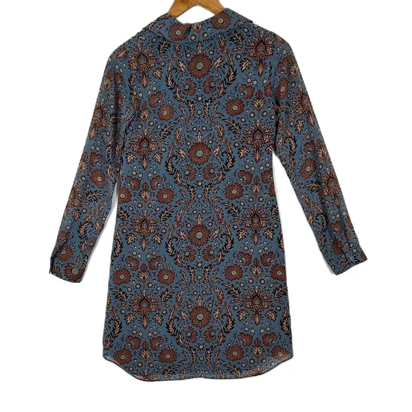 CAbi Women's Blue Patterned Long Sleeve Provincial‎ Shift Dress XXS #3295 - Image 2