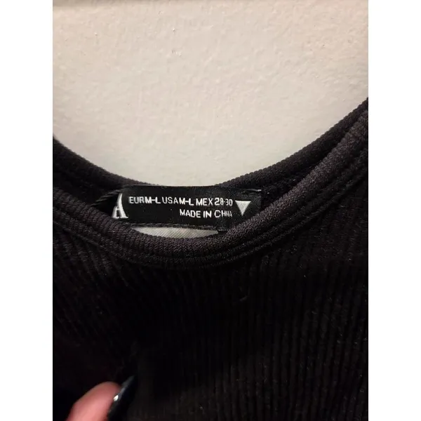 Zara Black Ribbed V-Neck Bodysuit Tank Top Size M - Image 4