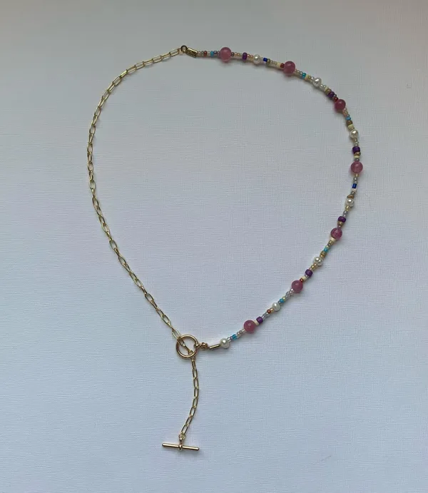 Gold Half Paperclip Half Beaded Handmade Necklace - Image 3