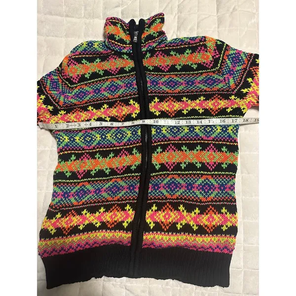 Ralph Lauren Active L-RL Vintage Full Zip Neon Knitted Sweater Size Medium - Image 6