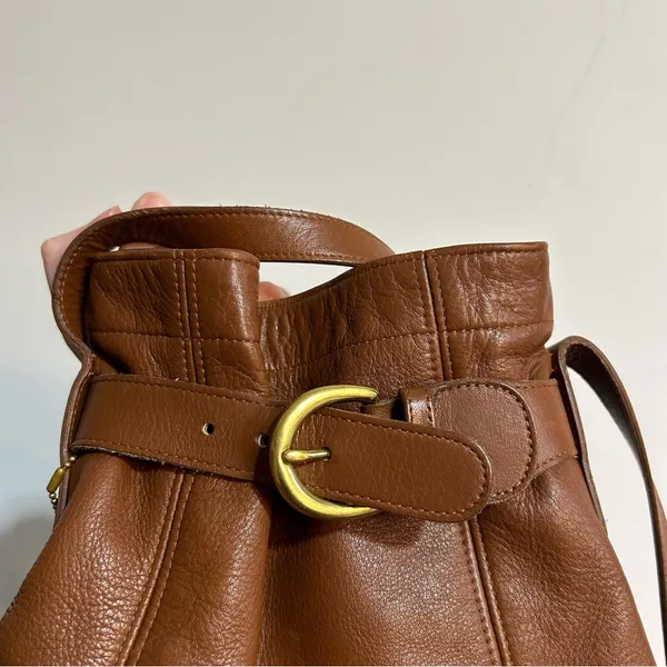 Vintage Coach 4156 Toffee Brown Leather Soho Belted Bucket Buckle Pouch Bag - Image 7