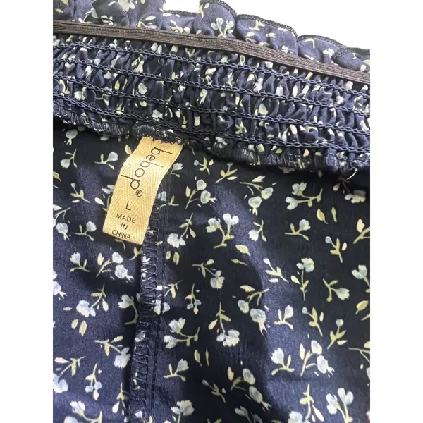 Bebop Womens Large Navy Floral Smocked Mini Dress Long Sleeve Cottagecore Ditsy - Image 4