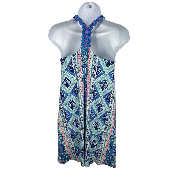Lilly Pulitzer Braided Halter Dress Pink Blue Geometric Print Shift Dress XXS - Image 2