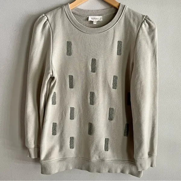 Bohme Light Green Textured Puff Shoulder Sweatshirt Cozy Neutral XS - Image 2