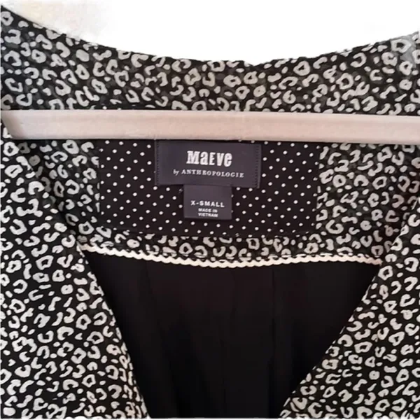 Maeve Anthropologie Dress Women Black White Leopard Print‎ Mini V-Neck Excellent - Image 4