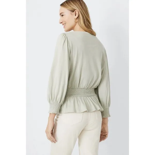 NWT Women's Ann Taylor Smocked Square Neck Puff Sleeve Blouse Top Sage Sz Large - Image 2