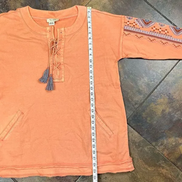 Tru Luxe Jeans Peach Long Sleeve Embroidered Top XL - Image 9