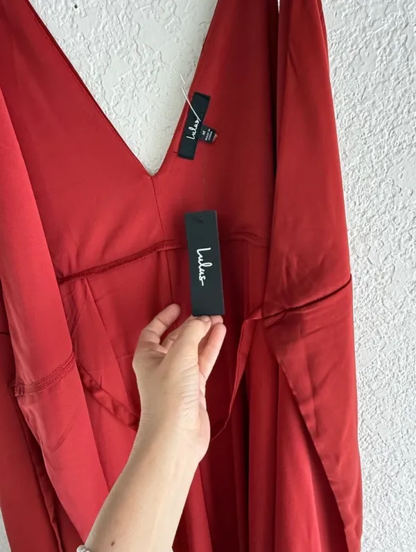 NWT Lulus Red Rust Satin Wrap Maxi Dress - Size M 💃 - Image 13