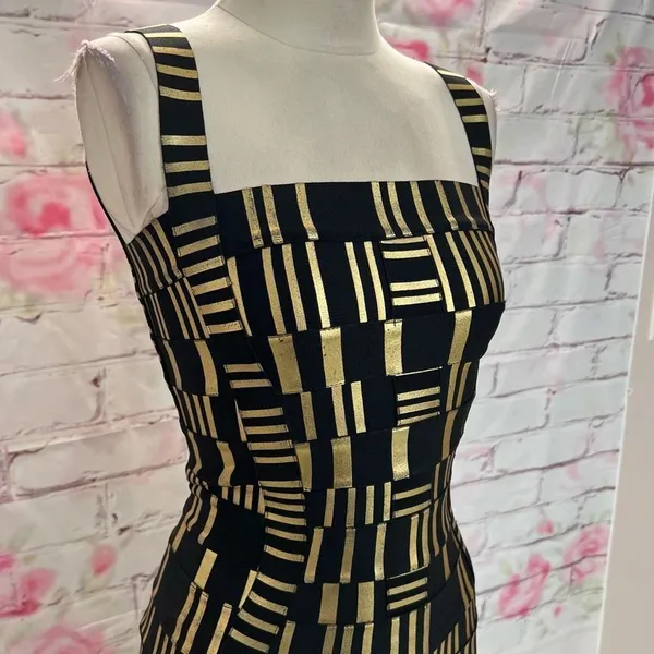 Akira Chicago Women's Sleeveless Gold & Black Weave Bandage Bodycon Mini Dress 5 - Image 5