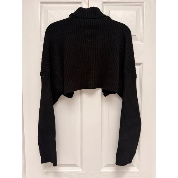 Zara Womens Ribbed Knit Ultra Cropped Turtleneck Sweater Black Small - Image 2