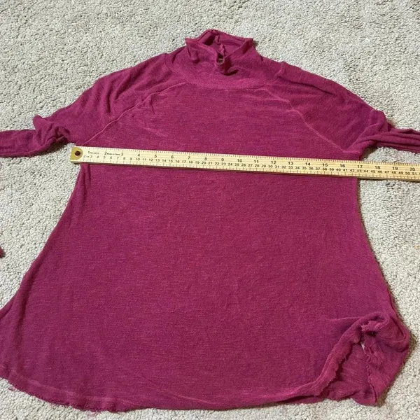 Free People Pink Sheer Long Sleeve Turtleneck Asymmetrical Raw Hem Top‎ XS - Image 5