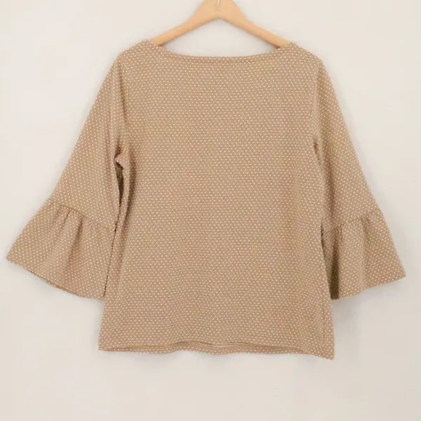 Talbots Polka Dot Bell Sleeve Top Womens Size M Tan Business Casual Neutral - Image 2