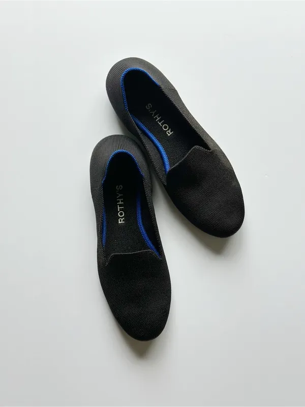 Rothy's The Loafer Black with Blue Trim Slip On Shoes - Image 4