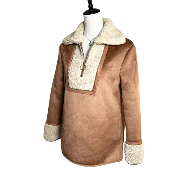 Tuckernuck Stella Faux Suede Tan Sherpa Pullover XS NWT | 70's‎ Retro Penny Lane - Image 4