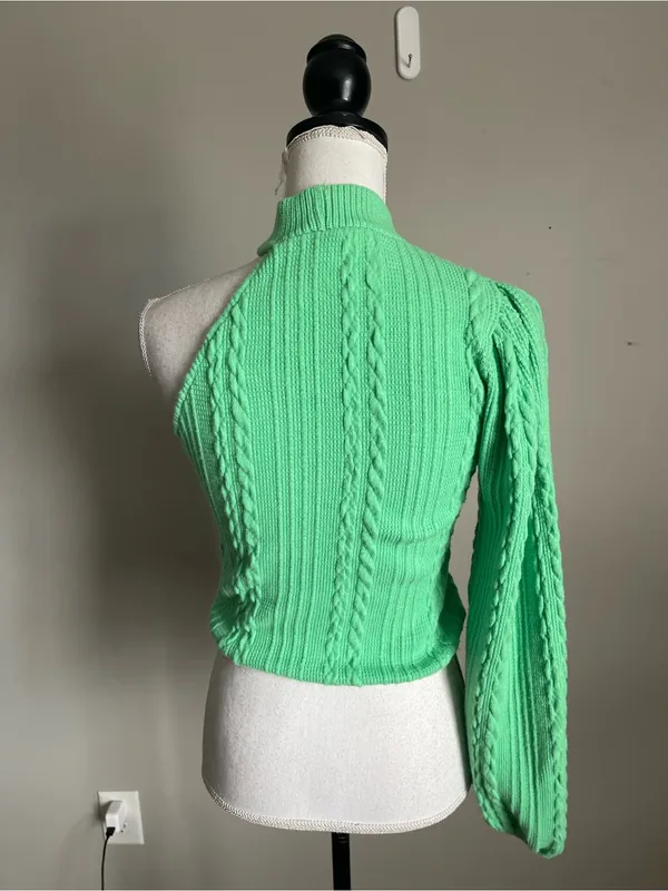 ZARA Mint Green One-Shoulder Cable-Knit Sweater Sz S - Image 6