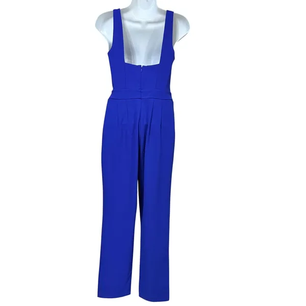Express Royal Blue Deep V-Neck Sleeveless Straight Leg Jumpsuit Square Back - Image 2