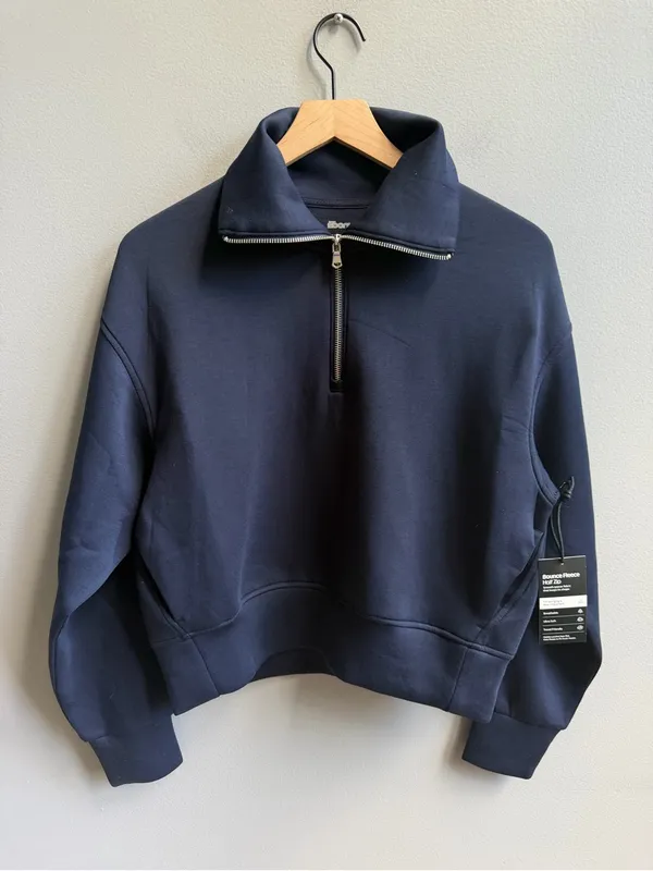 Old Navy Sport Bounce Fleece Women's Navy Half-Zip Pullover Sweatshirt NWT XS - Image 4