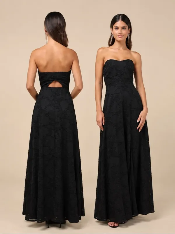 LULU's Prom Wedding Bridesmaid Romantic Garden Bustier Floral Strapless Maxi - Image 2