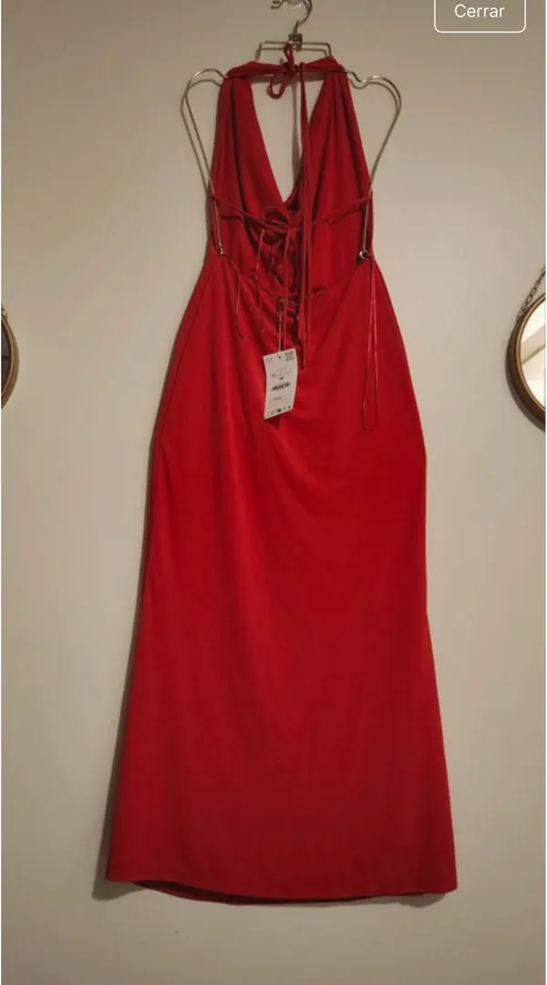 Zara Red Cowl-Neck Halter Maxi Dress - Image 3