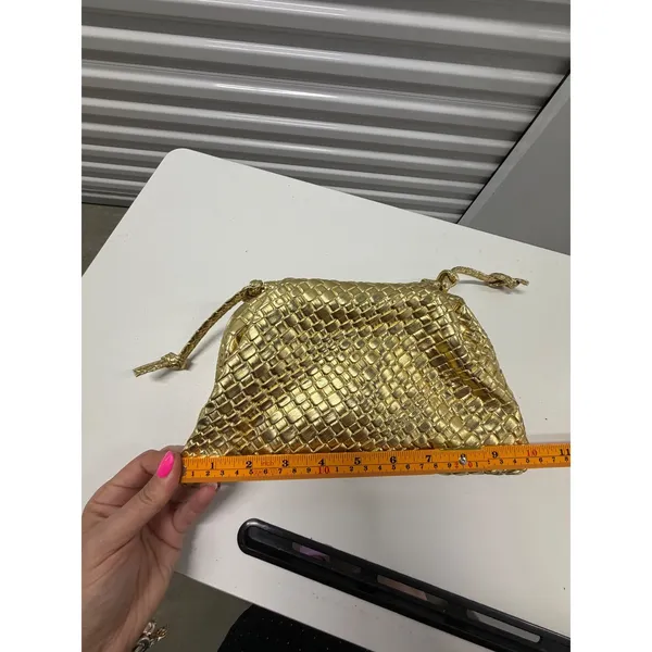 Suanni Metallic Gold Woven Intrecciato Clutch Crossbody Bag Evening Purse - Image 8