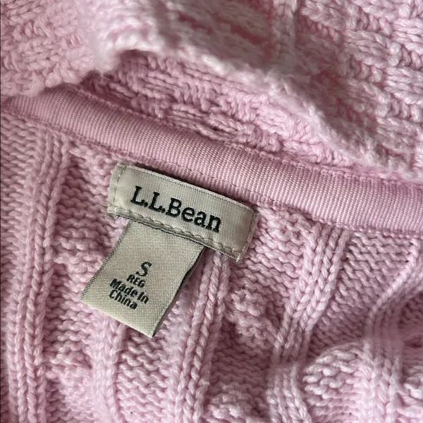 LL Bean Pink Cable Knit 100% Cotton Open Cardigan - Image 3