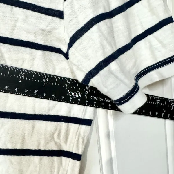 REISS Shirt Women Size M Short Sleeve Cotton Crewneck‎ Navy Blue & White Casual - Image 3