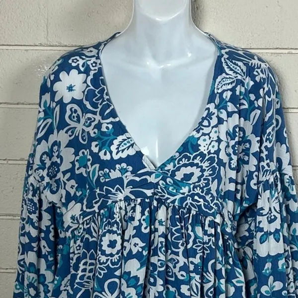 O'Neill Mary Christina Floral Cropped Boho Beach Top Blue Top size L - Image 8
