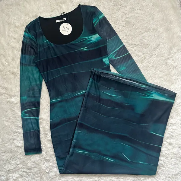 REMI x REVOLVE Nicole Dress Long Sleeve Mesh Midi Side Slit Sz S NWT New - Image 2