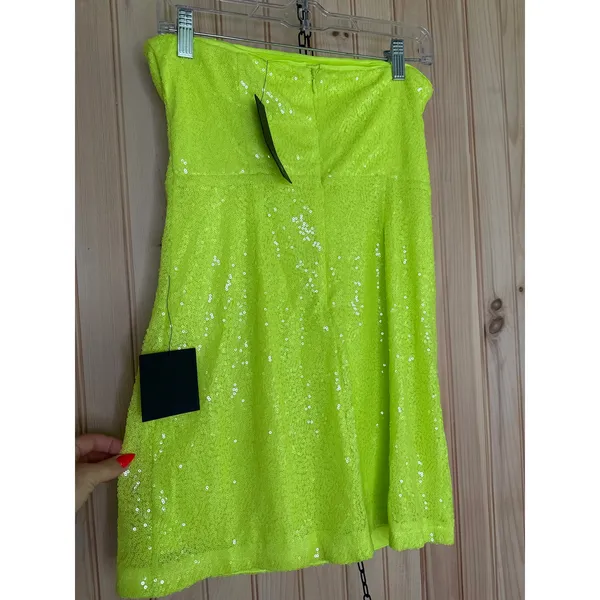 NWT Lulus Unstoppable Glow Neon Yellow Sequin Strapless Mini Dress Glam Bling M - Image 5