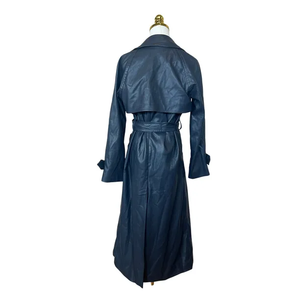 Jason Wu Navy Blue Faux Leather Trench Coat XS Double Breasted Designer $515 - Image 10
