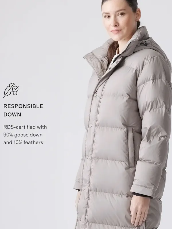 QUINCE Responsible Down Long Puffer Jacket Stone Taupe Color Sz Large - Image 15