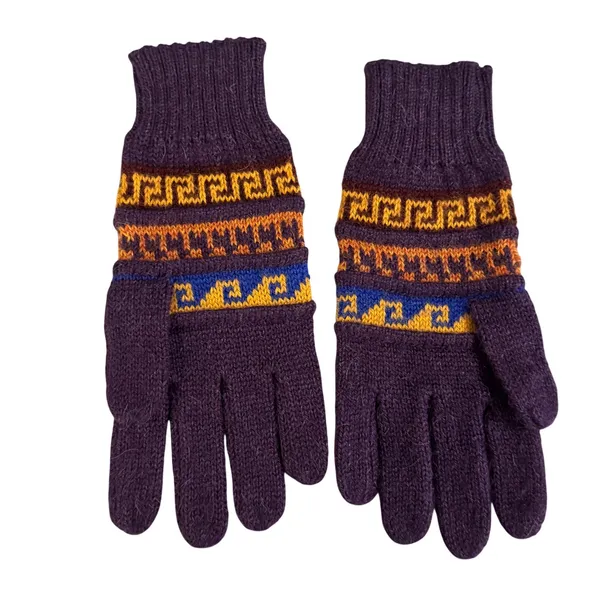 Vtg‎ Alpaca Blend Fair Isle Knit Gloves Purple Boho Cottagecore Winter Southwest - Image 2