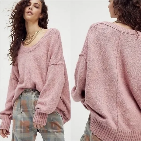 Free People Brookside Cotton Blend Tunic Sweater Alpine Rose - Image 2