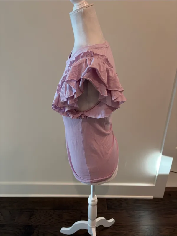 Goldie Lewinter Lilac Ruffle Sleeve Top Sz M - Image 3