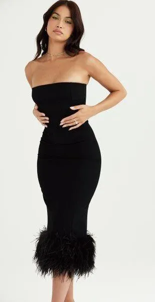 House Of CB Fionula Black feather trim dress - Image 5