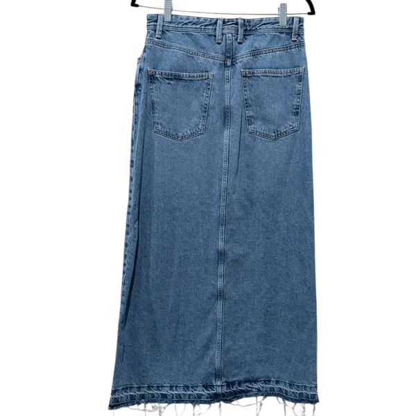 Zara Women Denim Split Front Maxi‎ Skirt Sz S Blue Distressed Frayed Hem - Image 2
