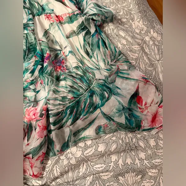 Elena Baldi Silk Blend Tiered Maxi Dress with Green and Pink Pattern - Image 5